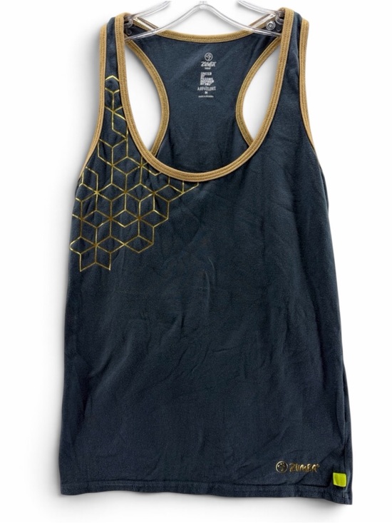 Zumba Fitness Tops - Zumba Wear Grey Racerback Tank with Gold Trim Size Medium
